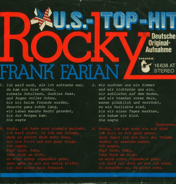 Frank Farian - Rocky / Am Samstagabend [7 Vinyl Single] | Hansa | VG/VG